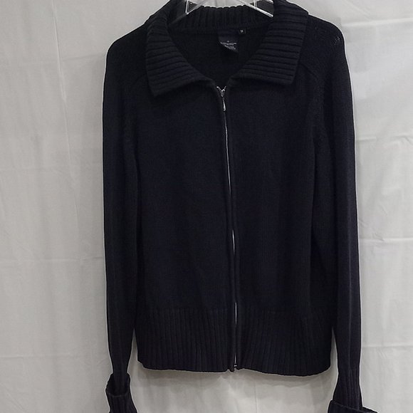 Cardigan Knitted Navy Blue 45 % Cotton & 55 Acrylic Woman' 1X Front Zipper. - Picture 2 of 7